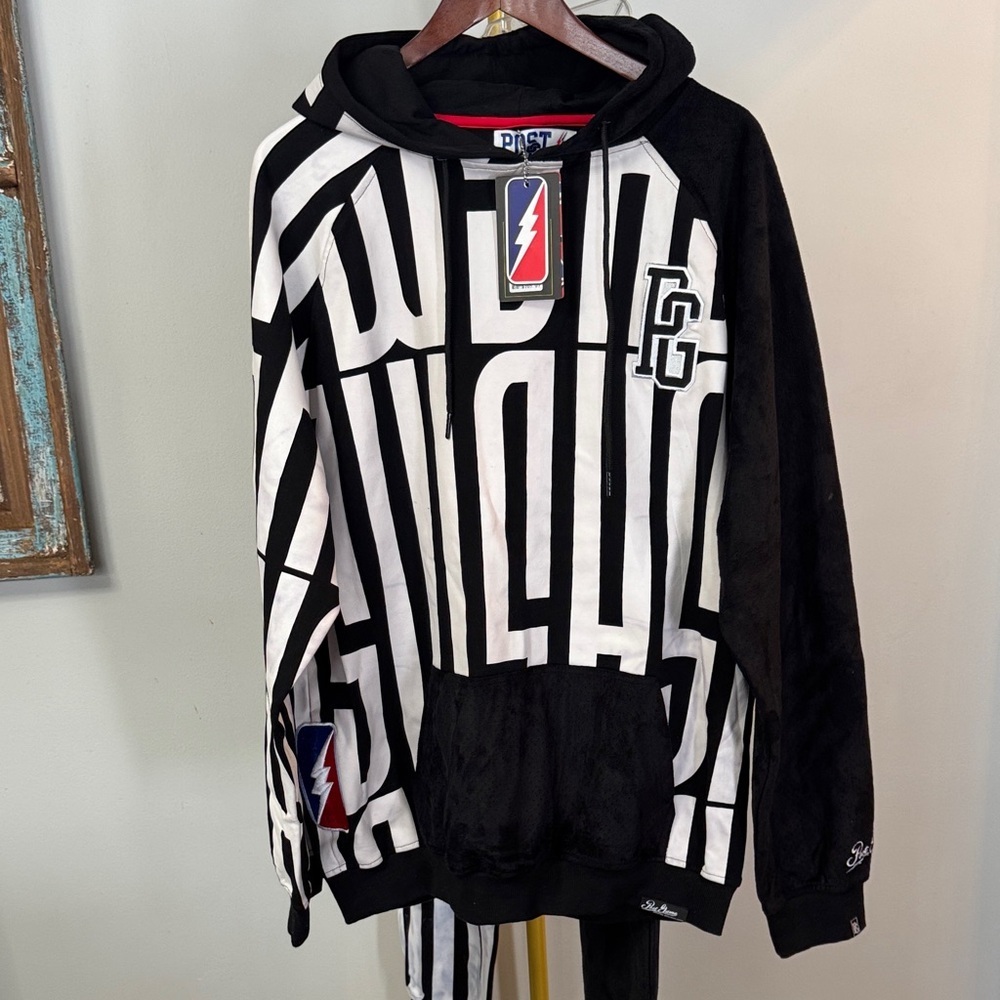 Post Game Black and White referee Graphic Sweatpants & Joggers NWT 3XL